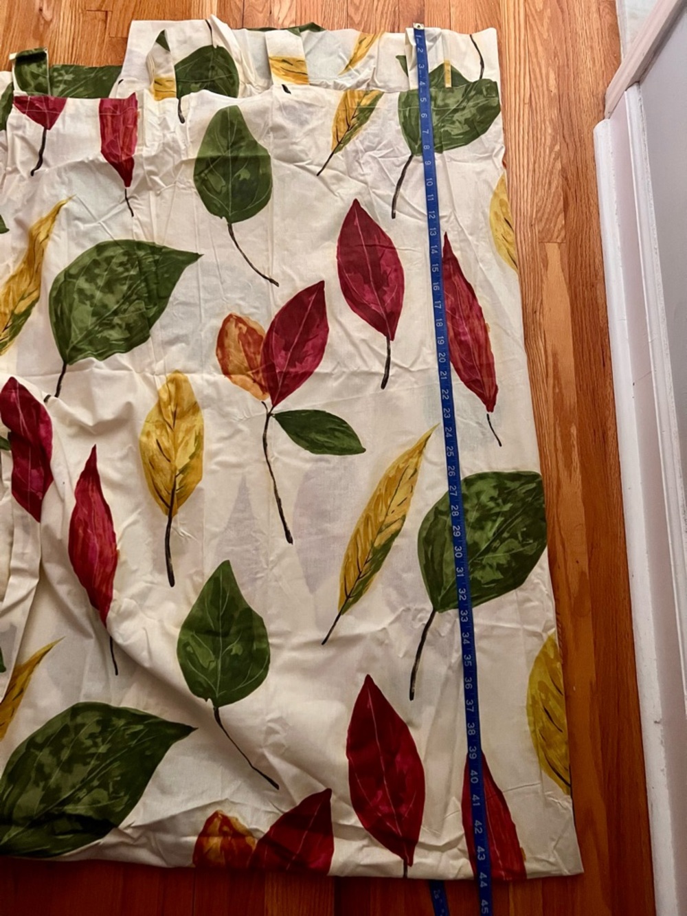 IKEA Leaf Print Curtain Panel in Green, Red, Yellow on Cream